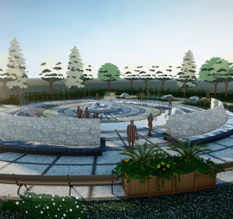 公园景观 广场喷泉景观  小区中心景观